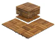 BARE-WF2009 Solid Teak Wood Interlocking Flooring Tiles (Pack of 10), 12" X 12",