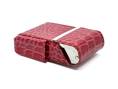 Red Croc Leather Cigarette Hard Case Flip Top Lighter Smoke Holder