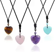 [SUPERFINDINGS] 4 Styles Heart Stone Necklace 4Pcs Chakra Quartz Pendant with Cord Love Crystal Charm Necklace Hand-Woven Rope Gemstone Necklace Jewelry Natural Amethyst for Unisex Birthday Party Favor,