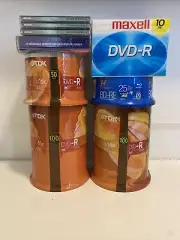 Blank Media Lot- 369 DVD-R, 25 Blu-ray, 70 CD-R, 3 CD-RW Maxell Memorex TDK Disc