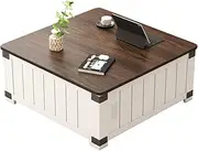 WZZHHJ Farmhouse Lift Top Coffee Table with Storage – White Square Center Table with Charging Station & USB Ports, Hidden Compartments, Sturdy MDF Build, for Living Room, Bedroom, and Home Office