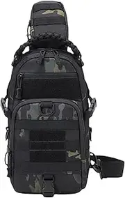 [Générique] Army Inspired Sling Bag, Waterproof Chest Pack Men, Hiking and Travel Bag, Breathable Back Design, Easy Access Zipper Pockets, 10L Capacity, Ideal for Cycling, Fishing & Camping, Black, Se