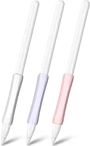 T Tersely 3 Pack Grip for Apple Pencil Compatible with Apple Pencil 1st and 2nd Generation and USB-C & Pro,Ergonomic Stylus Grip Silicone Sleeve Accessories (White, Pink, Purple)