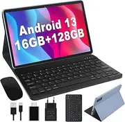 2025 New 10 Inch Tablet Android 13 16GB RAM + 128GB ROM (1TB TF) UFS High Speed, 8-Core 2.0GHz, WiFi 5G, BT 5.0, GPS, 13+5MP, Battery 8000mAh, with Case, Blue