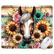Sunflower Horse Floral Computer Non Slip Custom Mouse Pad