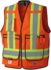 Pioneer V2540750U-X LFR-Tech Hi-Vis 88/12 7 oz FR/ARC-Rated Surveyor's Safety Vest, Snap Closure, Orange, XL