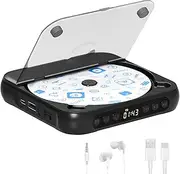 Portable CD Player, Personal CD Player with Bluetooth for Home, Rechargeable Small CD Player with Headphones,Built-in HiFi Speakers, Support CD/AUX/USB, Anti-Skip/Shockproof(Black)