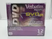 Verbatim Data Life Plus DVD+R 4.7 GB Data 2.4X Speed - 12 Pack with Jewel Cases
