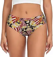 [SAAKE] Popcorn Print Print Women's Briefs XS S M L XL XXL 3XL 4XL Plus Size Briefs Bikini Ladies Underpants, Black, Medium