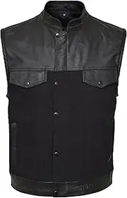 RIDERACT Men's Motorcycle Leather Vest K2 Motorbike Denim Vest Black Touring Biker Waistcoat Vest Sleeveless Jacket Riding Protective Gear