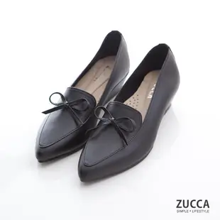 ZUCCA-尖頭皮革朵結高跟鞋-z7207bk