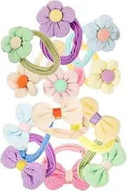 Toyvian 12pcs Hair Ties Elastic Floral Bow Ponytail Holders Soft Non Damaging Scrunchies for Parties School and Everyday Use