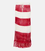 [Farm Rio] Farm Rio Striped crochet cotton maxi skirt AU 14 red