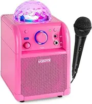 Karaoke Machine Microphone Bluetooth Portable Party Speaker Pink LED Light Kids SBS50P