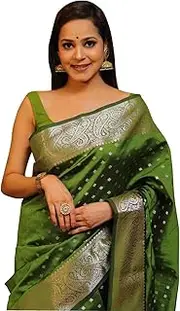 [C J Enterprise] Women's Pure Banarasi Silk Saree Kanjivaram Style Saree With Blouse Piece For Wedding (KeriButti)