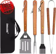 Wooded BBQ Accessories Grilling Tools,Stainless Steel BBQ Tools Grill Tools Set