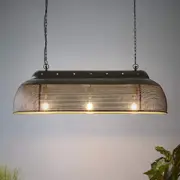 Riva Long 3 Light Perforated Iron Elongated Pendant Matt Black/Gold - ZAF10503