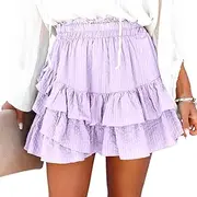 [Aoudery] Flowy Shorts for Women Casual Ruffle Tiered Skorts High Waist Mini Tennis Golf Skirt Boho Summer Shorts