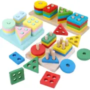 Wooden Stacking and Fitting Toys, Montessori Toys Wooden Geometric Stacker, Montessori Educational Wooden Toys