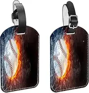 [WOSHJIUK] Luggage Tags,2 Pack Labels Suitcase Tags,Baseball fire and Water,Luggage Tags Privacy Protection Travel Bag Tag