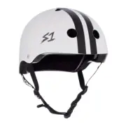 S1 Lifer Certified CJ Collins Gloss White Black Stripes Skateboard Helmet