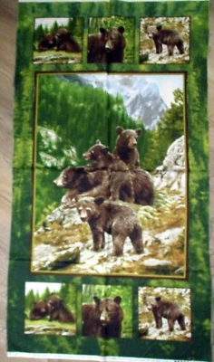 1 Darling "Bear Family" Fabric Quilting/Wallhanging Crafting Sewing Panel