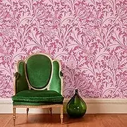 Simon&Siff Botanical Wallpaper William Morris Peel and Stick Wallpaper Removable Pink Vintage Floral Wallpaper for Kitchen Bedroom Bathroom Stick On Walls Paper Flowers Wall Mural Decor 17.3"x118"