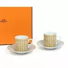 Hermes Mosaique au 24 Mocha Cup And Saucer Set Of 2 Gold Espresso Coffee y74