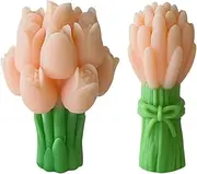 Tulip Flower Bouquet Scented Healing Candle,94G Handmade Long Burning Soy Wax Aroma Decorative Candle for Table Photo Prop Gift (Meat Powder)
