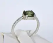 MOLDAVITE Glass Beautiful Faceted Ring - Size 7 - TOP METEORITE Jewelry