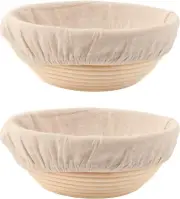 DOYOLLA Lot 2 Bread Proofing Baskets 8.5" Round Dough Proofing Bowls w/Liners