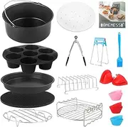 LONENESSL Air Fryer Accessories 8 inch Frying Cage Dish Baking Pan Rack Pizza Tray Pot Compatible with Ninja, Philips Airfryer