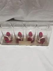 Pier 1 Imports Optic Red Spot Shot Glasses New in Box Set of 4 Modern Atomic