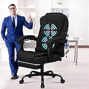 ALFORDSON Massage Office Chair with 150°Recline, Ergonomic Gaming Executive Computer Racer Chair with Adjustable Height & 360°Swivel, Home Desk Chair with Lumber Back Support Footrest, Fabric Black