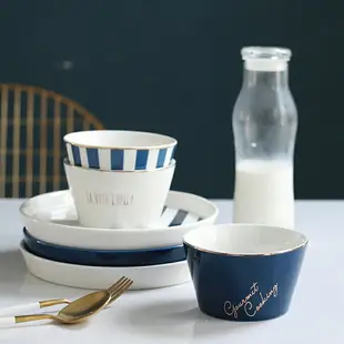 景德鎮歐式藍金字母系列陶瓷餐具碗盤家用創意西餐盤早餐盤菜盤