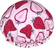 Strawberry Pattern Print Shower Cap For Women Men Reusable Lightweight Soft Bath Hair Cap With Elastic Band