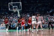 Larry Bird Boston Celtics passes the ball to Dennis Johnson v Atla- Old Photo
