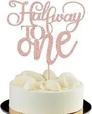 Half Way To One Cake Topper,Glitter 6 Months Birthday Decorations,Its my 1/2 Birthday Cake Topper,Baby Boy or Girl 6 Months Birthday Party Decoration Supplies (Rose Gold)