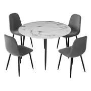 Dining Table and 4 Chairs Set Marble Grey