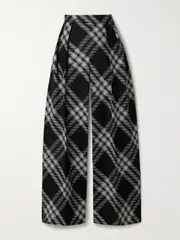 [Burberry] Burberry - Pleated Checked Wool Straight-leg Pants - Black - UK 12 UK 12 Black