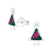 Kids Silver Crystal Christmas Tree Stud Earrings
