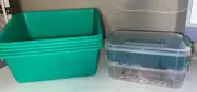 Lot of 5 Teal Plastic Storage Bins Buckets, Craft Storage & Happy Planner Rings
