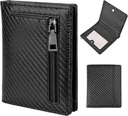 [ACOSIY] Slim Bifold Wallet for Men with Zipper Coin Pocket, Leather RFID Blocking Pouch, Black Compact Minimalist Front Pocket Wallets for Men with ID Window and 7 Card Slots, Black, Modern