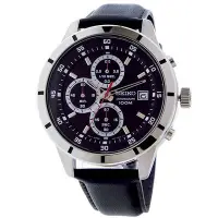 在飛比找Yahoo!奇摩拍賣優惠-【金台鐘錶】SEIKO精工 極速三眼計時賽車皮帶錶  黑面 