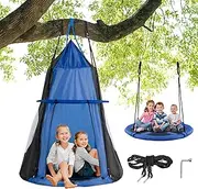 HONEY JOY 100CM Kids Detachable Hanging Chair Swing Tent, 2 in 1 Hammock Nest Pod Hanging Swing Seat, Children Outdoor Indoor Swing Play Tent for Backyard Tree, Max Capacity 150KG (Blue)
