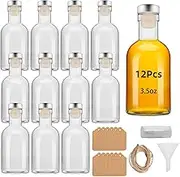 eispap 12 Pcs 3.5OZ Mini Glass Liquor Bottles with Lids Small Glass Wine Bottles Reusable Empty Alcohol Bottles with Aluminum Black Screw Cap for Christmas Birthday Weddings 100ML