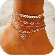 [Frodete] Anklet Bracelets for Women Dainty Sliver Gold Layer Anklets Trendy Link Chain Anklet Adjustable Butterfly Heart Anklet Bracelet Jewelry Gifts