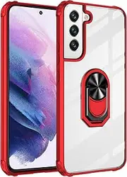 Cavor for Samsung S22 Case,for Samsung Galaxy S22 5G Case,Clear PC Case TPU Bumper Protective Cover 360°Rotation Ring Holder Kickstand [Work with Magnetic Car Mount] (6.1")-Red