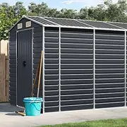 Large Anthracite Garden Shed 191x980x198 cm - Galvanised Steel Outdoor Storage Building with Ventilation & Easy-Access Handles for Metal, Resin, Plastic Tools, and Equipment in Backyard or Garden