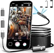 [Dual-Lens] Endoscope Camera with Light,1980P Borescope Inspection Camera with 8+1 Adjustable LED Lights IP68 Waterproof 16.5FT Semi-Rigid Snake Cord Camera for iPhone, iPad and Android Phone, XH0067